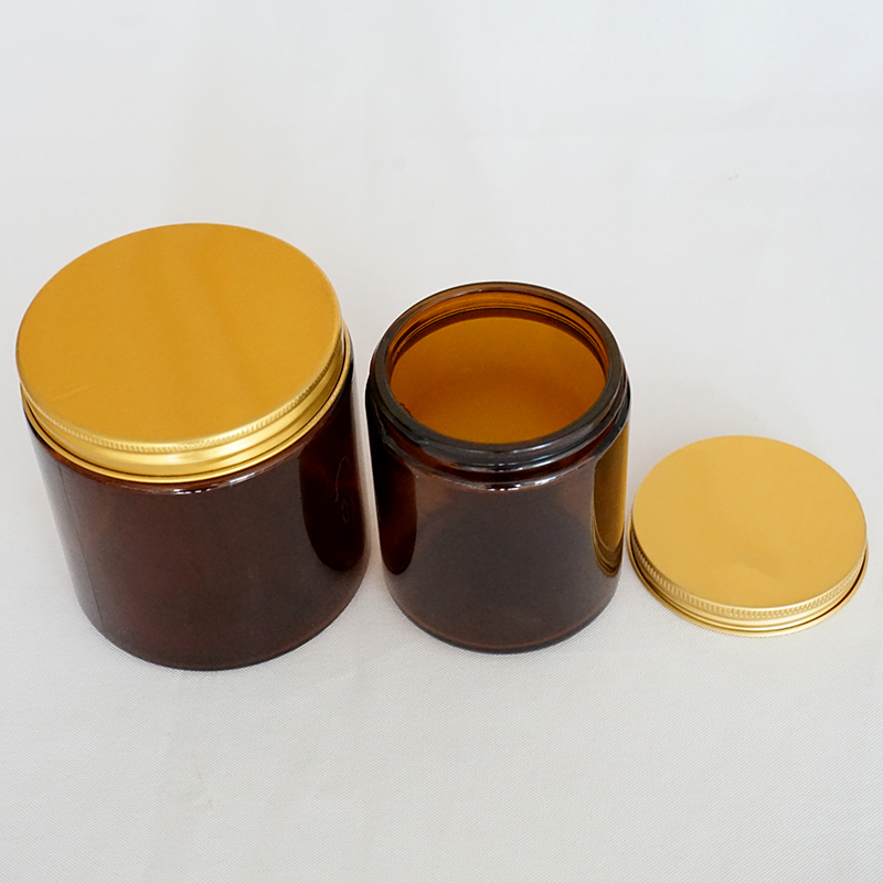120ml 250ml 500ml Amber Glass Jar for Candle Making with Metal Gold Lid
