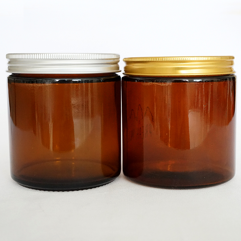 120ml 250ml 500ml Amber Glass Jar for Candle Making with Metal Gold Lid