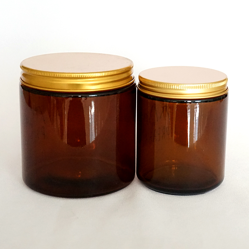 120ml 250ml 500ml Amber Glass Jar for Candle Making with Metal Gold Lid