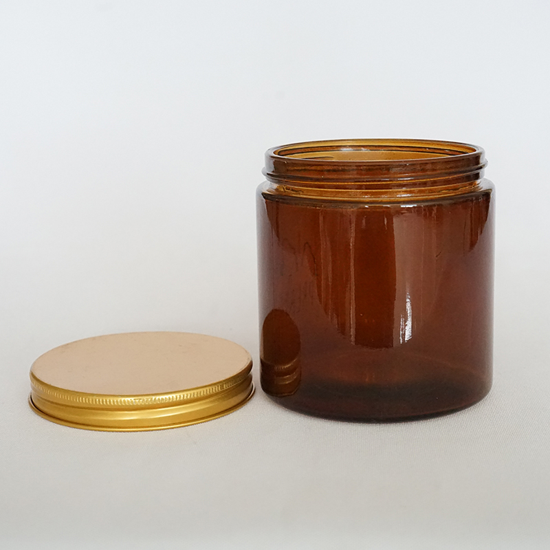 120ml 250ml 500ml Amber Glass Jar for Candle Making with Metal Gold Lid