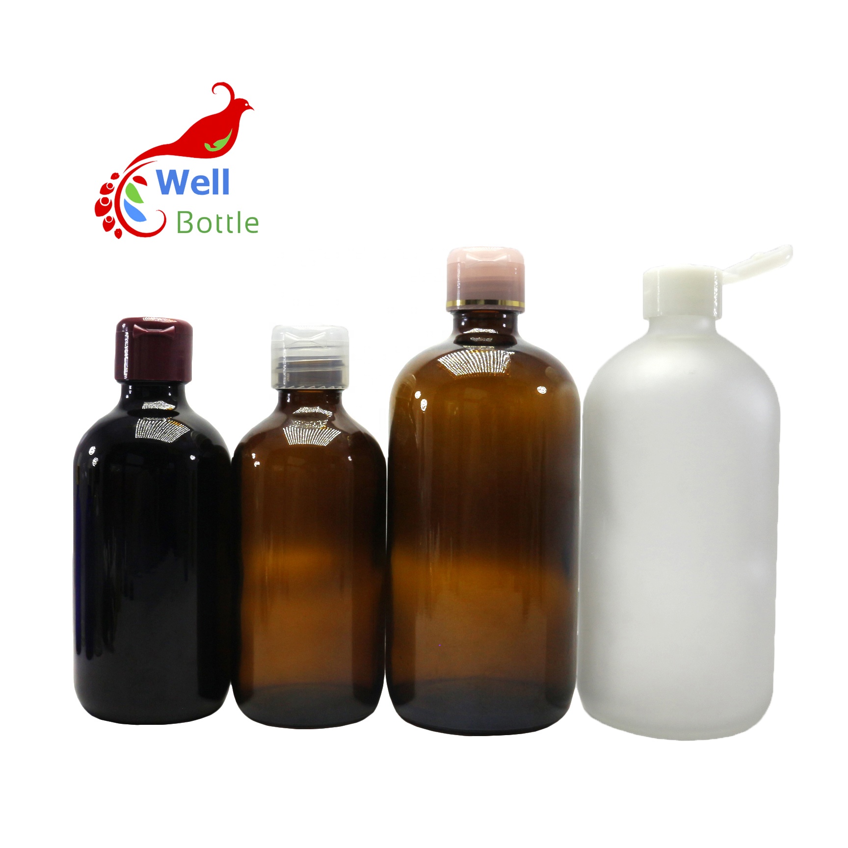 120ml 250ml 500ml amber frosted boston round glass lotion gel bottle RGB-390C