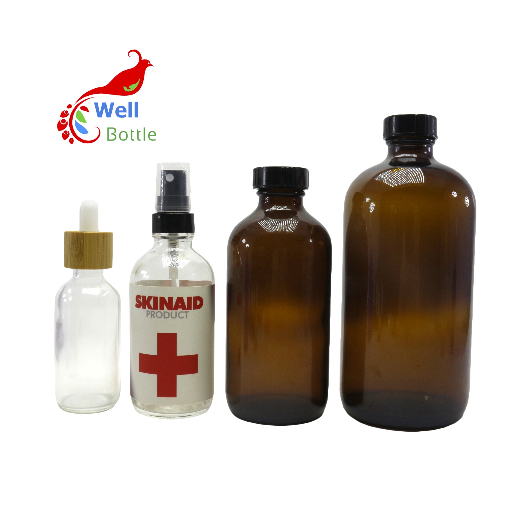 120ml 250ml 500ml amber frosted boston round glass lotion gel bottle RGB-390C