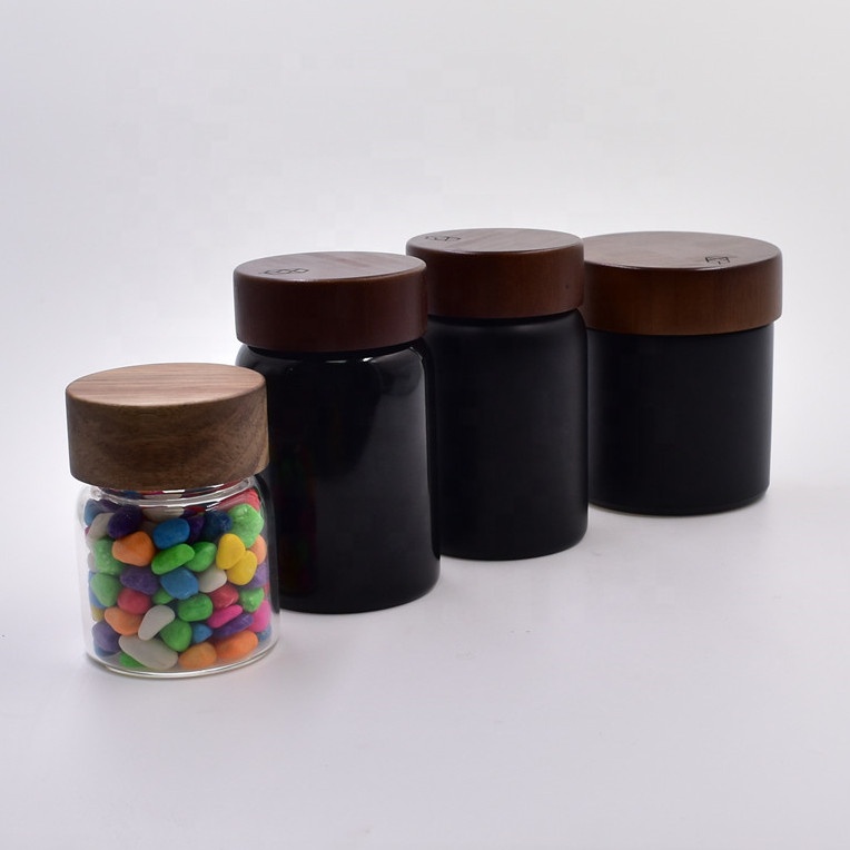 120ml 250ml clear matte glossy black Skin Care Use cosmetic packaging cream honey jar with child resistant bamboo wooden lid