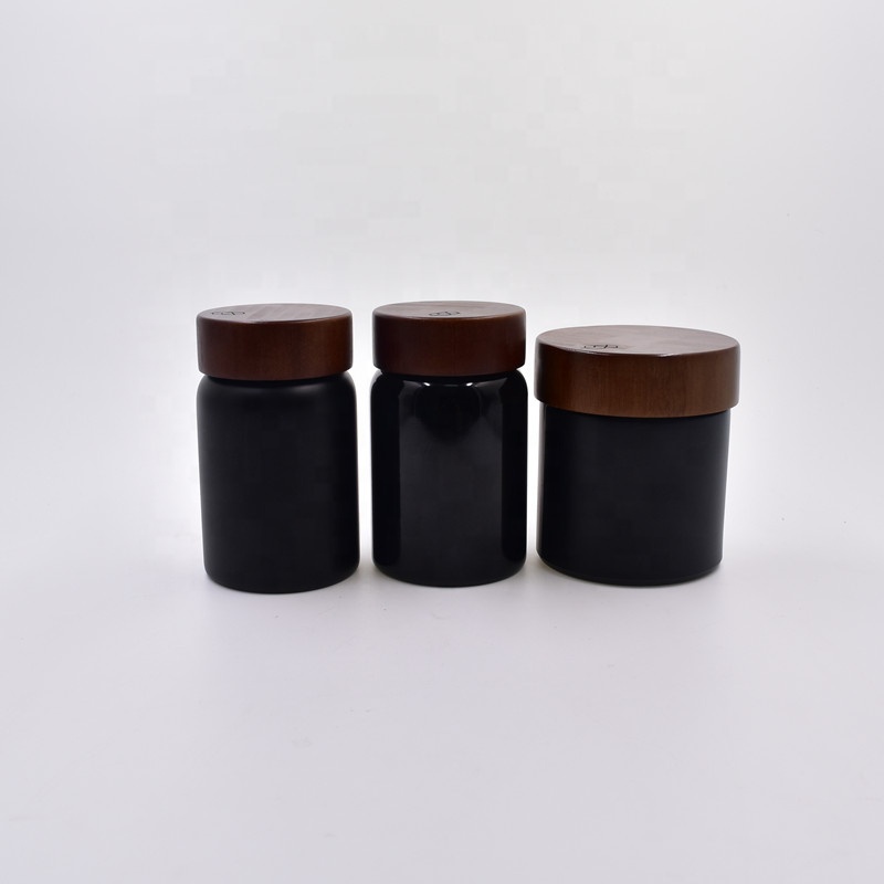 120ml 250ml clear matte glossy black Skin Care Use cosmetic packaging cream honey jar with child resistant bamboo wooden lid