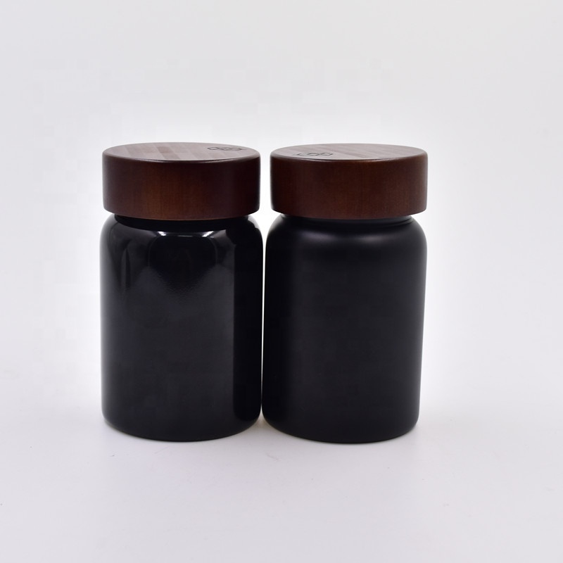 120ml 250ml clear matte glossy black Skin Care Use cosmetic packaging cream honey jar with child resistant bamboo wooden lid