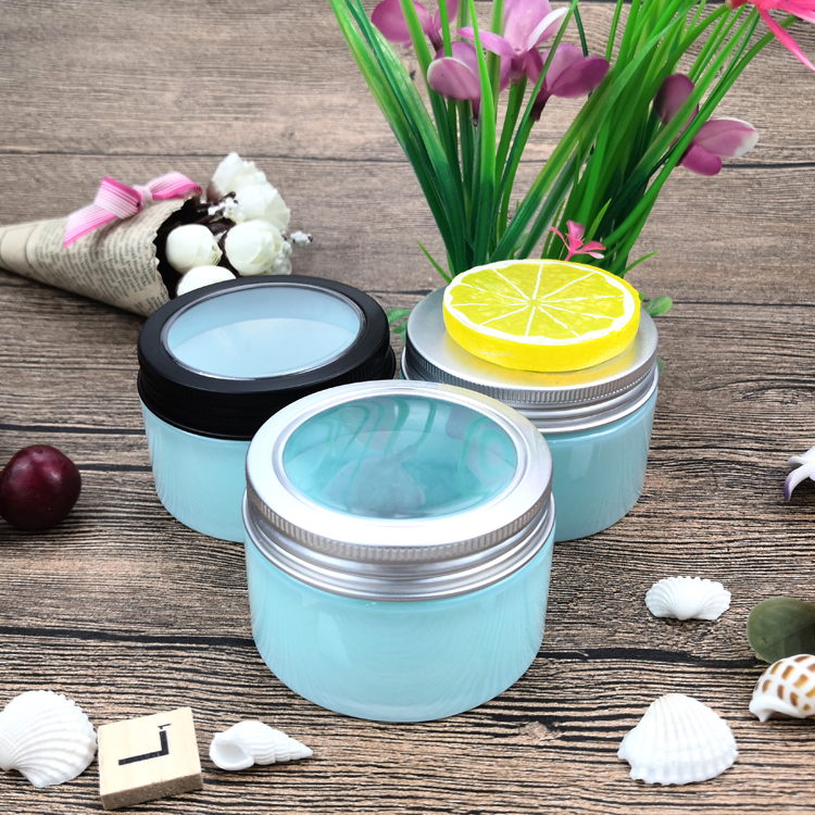 120ml 4oz Blue PET Plastic High-Grade Skin Care Cosmetics Packaging Container/Facial Cleanser Cream Jar with Aluminum Cover