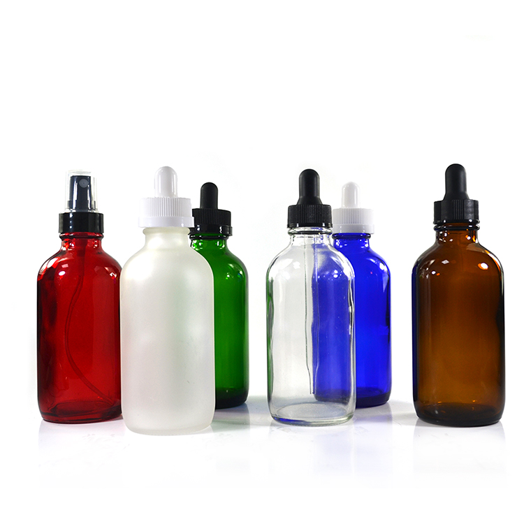 120ml 4oz Empty Essential oil serum lotion clear amber blue green white black frosted glass perfume dropper bottle with lid