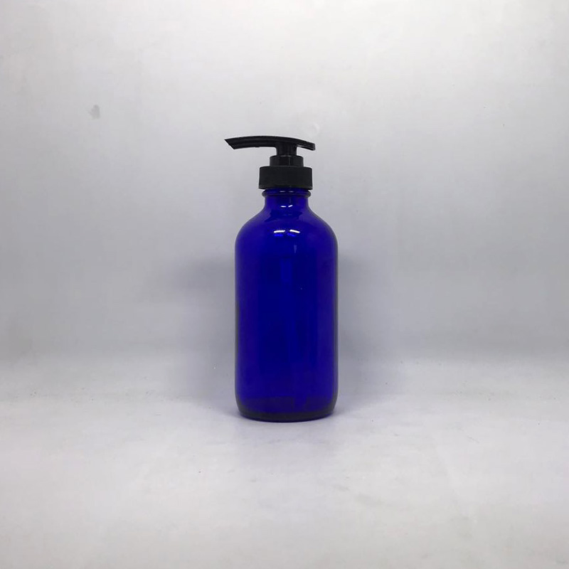120ml 4oz Frosted clear amber blue boston round glass bottle with pump