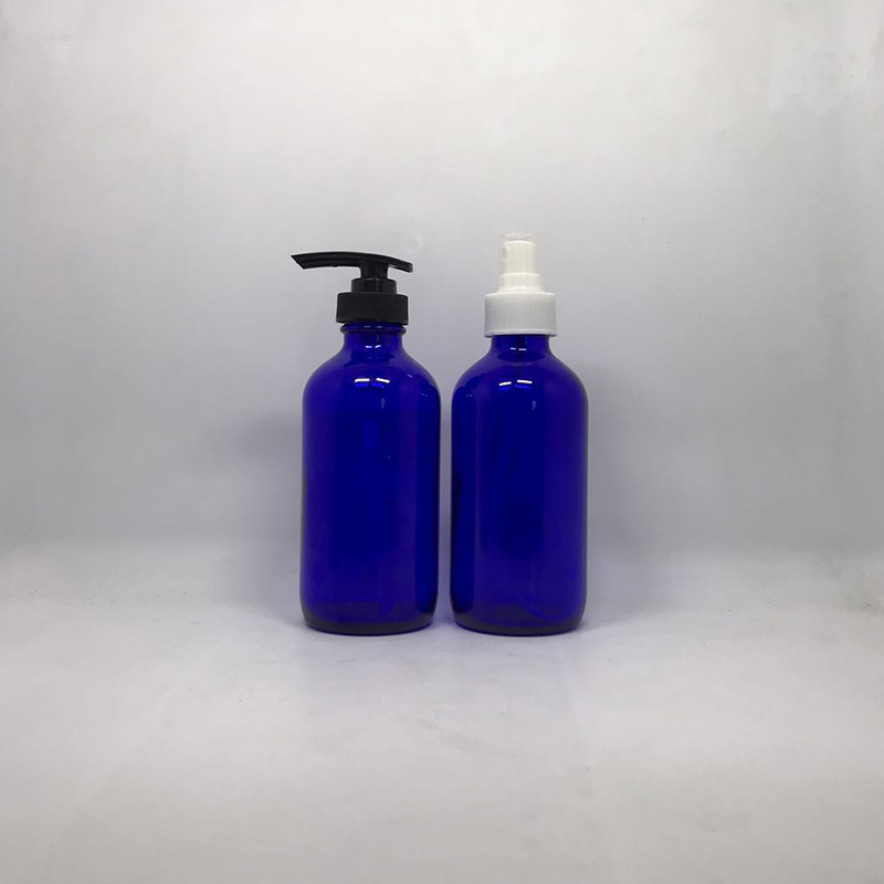120ml 4oz Frosted clear amber blue boston round glass bottle with pump