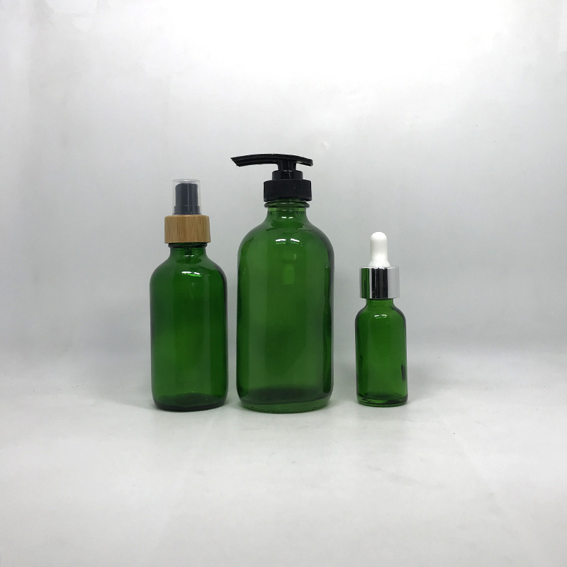 120ml 4oz Frosted clear amber blue boston round glass bottle with pump