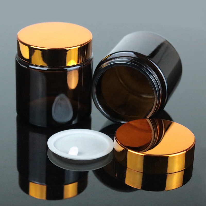 120ml 4oz Wholesale Cosmetic Amber Wide Month Straight Glass Jar with Gold Cap (GJM37)