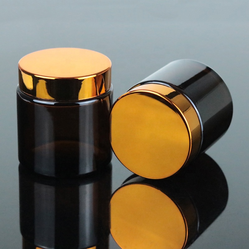 120ml 4oz Wholesale Cosmetic Amber Wide Month Straight Glass Jar with Gold Cap (GJM37)