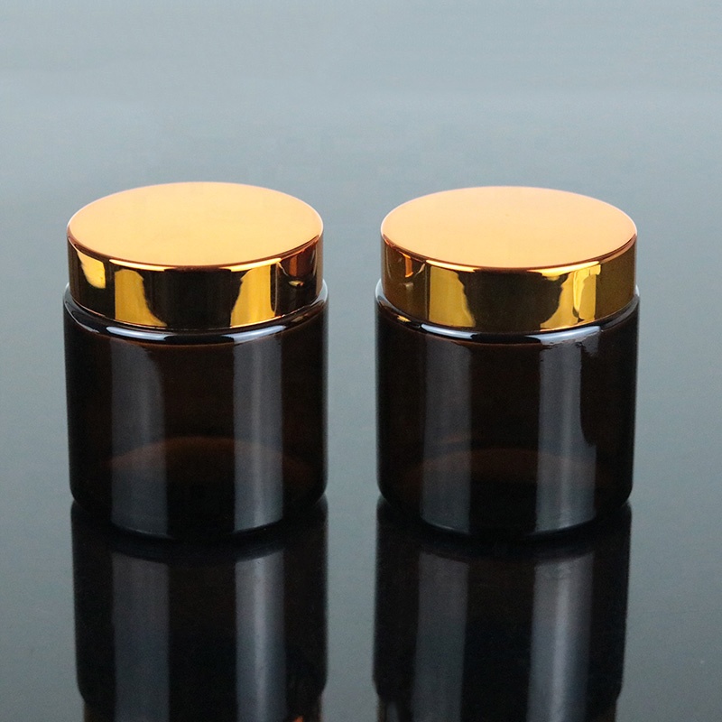 120ml 4oz Wholesale Cosmetic Amber Wide Month Straight Glass Jar with Gold Cap (GJM37)