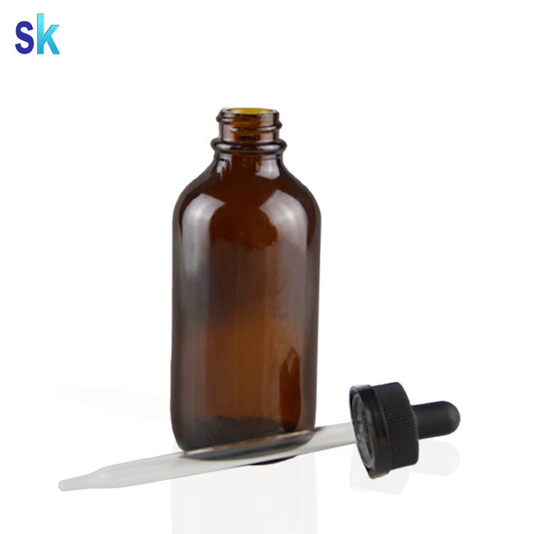 120ml 4oz boston round amber glass dropper bottle