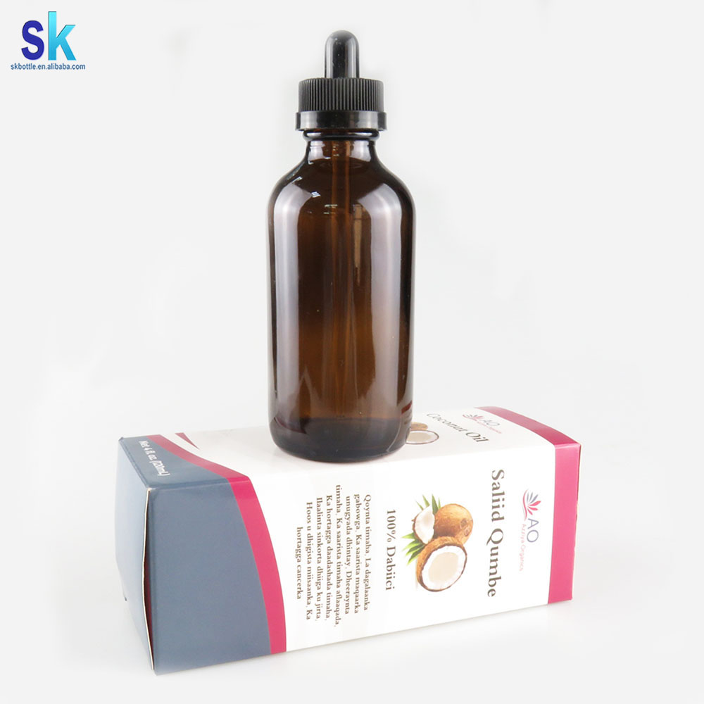 120ml 4oz boston round amber glass dropper bottle
