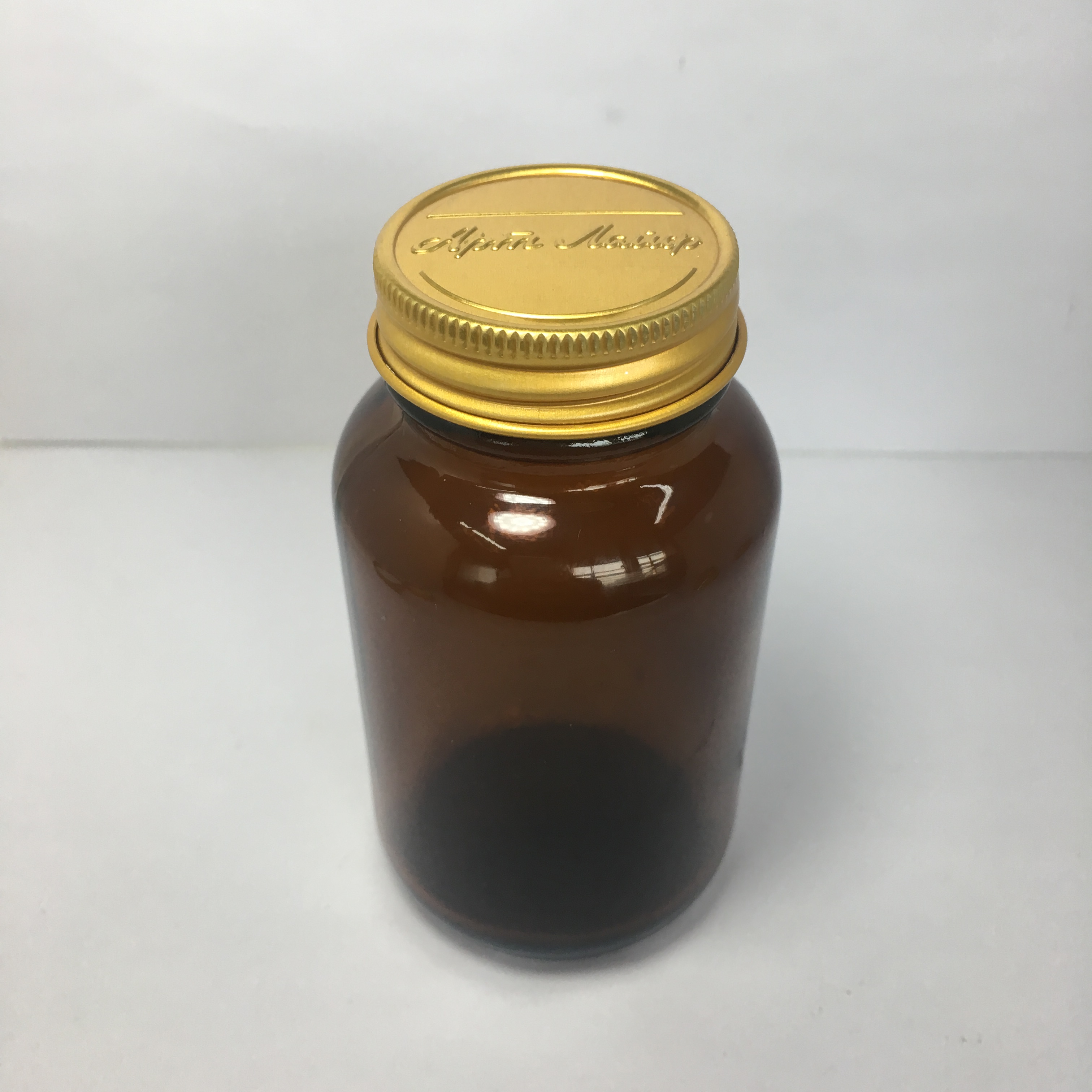 120ml Amber Glass bottle/glass jar and custom made gold metal cap for medicine tablet pill capsule health food