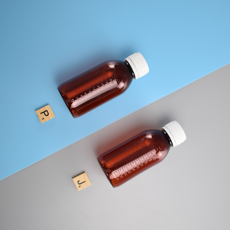 120ml Amber plastic medicine liquid bottle pharma cough syrup bottles