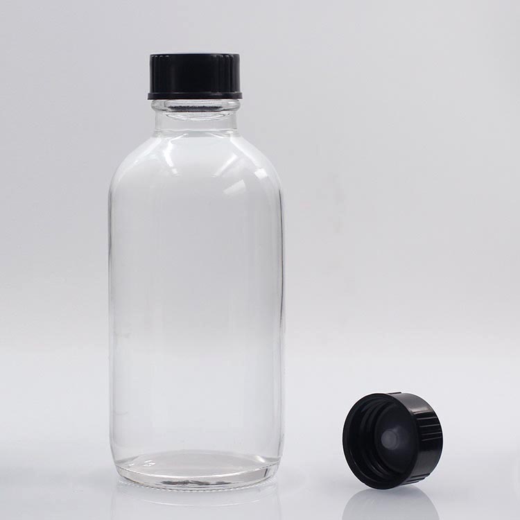 120ml Boston bottle/ Clear round boston bottle/ Boston glass bottle with cap