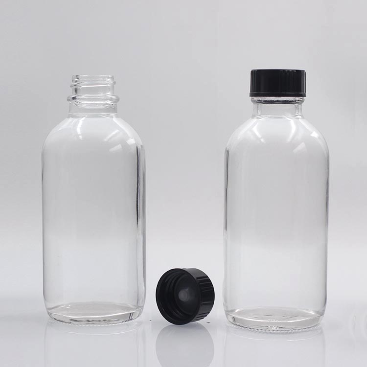 120ml Boston bottle/ Clear round boston bottle/ Boston glass bottle with cap