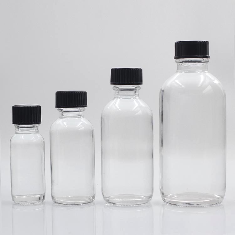 120ml Boston bottle/ Clear round boston bottle/ Boston glass bottle with cap