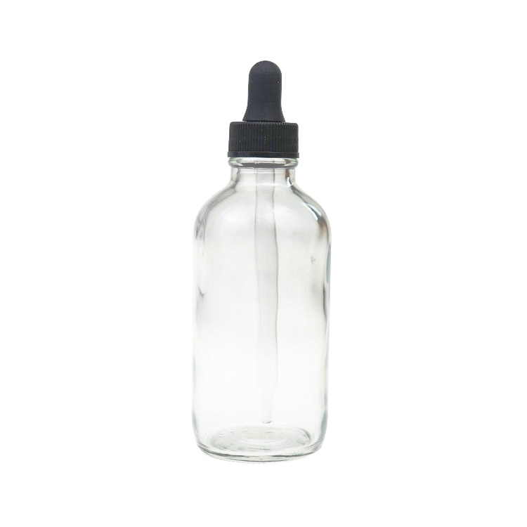 120ml Flint 24mm Euro Dropper Style Essential oil clear Boston Round Glass Bottle