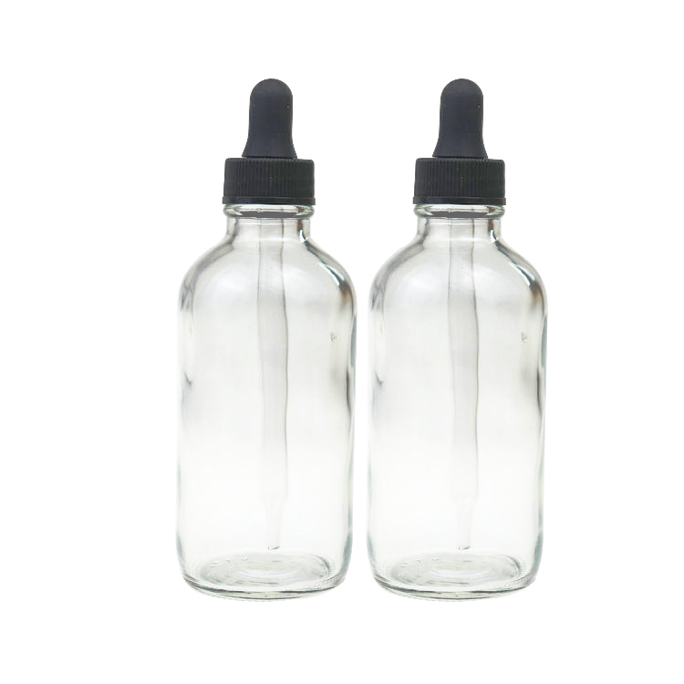 120ml Flint 24mm Euro Dropper Style Essential oil clear Boston Round Glass Bottle