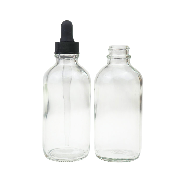 120ml Flint 24mm Euro Dropper Style Essential oil clear Boston Round Glass Bottle