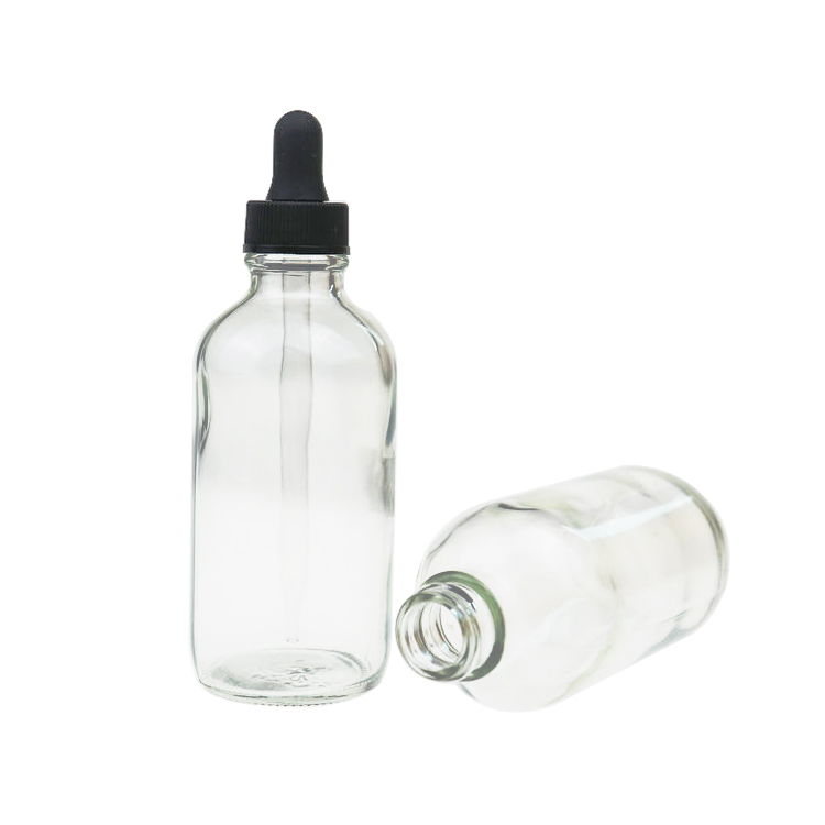 120ml Flint 24mm Euro Dropper Style Essential oil clear Boston Round Glass Bottle