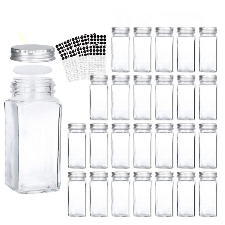120ml Square Clear Glass Jars With Metal Lids Kitchen Spice Canister Spice Glass Containers
