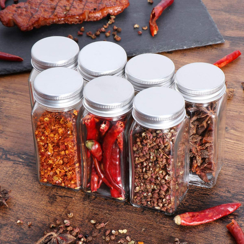 120ml Square Clear Glass Jars With Metal Lids Kitchen Spice Canister Spice Glass Containers