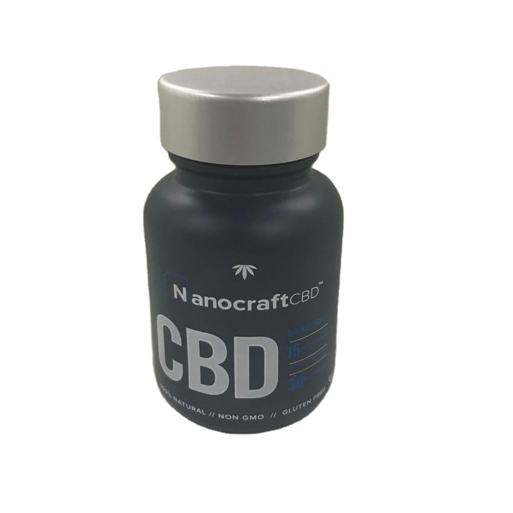 120ml Wide mouth CBD frosted black tablet glass bottle with metal cap