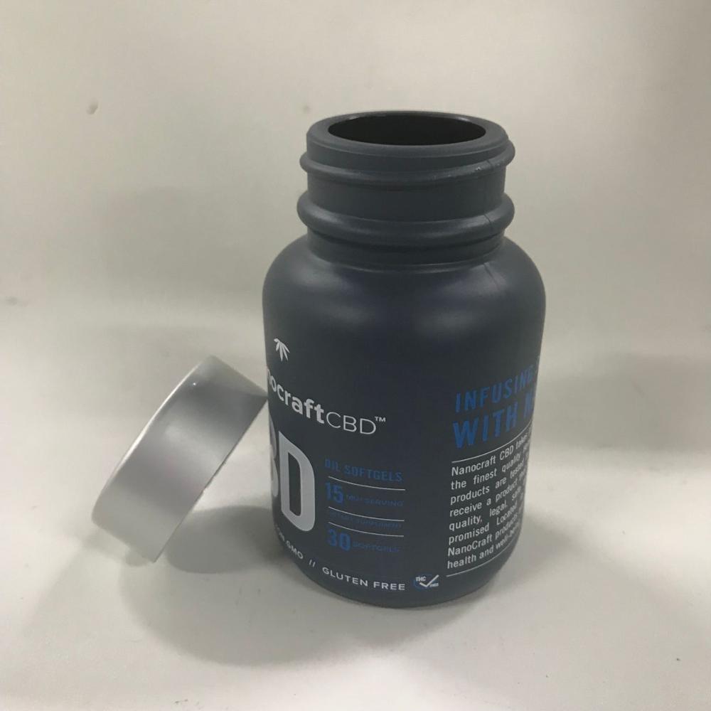 120ml Wide mouth CBD frosted black tablet glass bottle with metal cap
