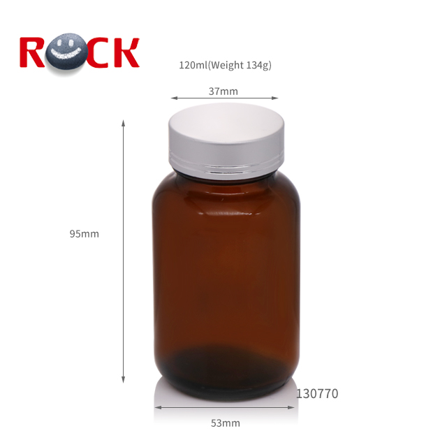 120ml amber glass wide mouth round bottler pill/medicine bottle with aluminum screw cap