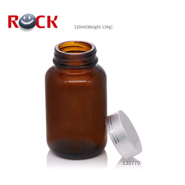 120ml amber glass wide mouth round bottler pill/medicine bottle with aluminum screw cap