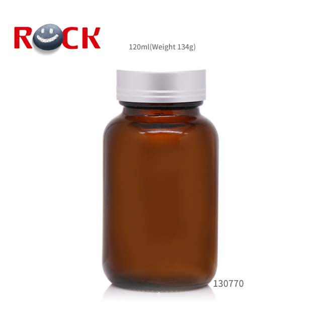 120ml amber glass wide mouth round bottler pill/medicine bottle with aluminum screw cap