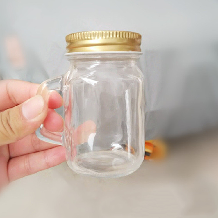 120ml clear glass drinking jar spice mason jar with handle and metal lid