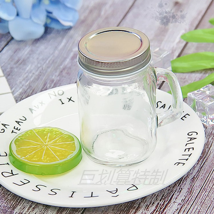 120ml clear glass drinking jar spice mason jar with handle and metal lid