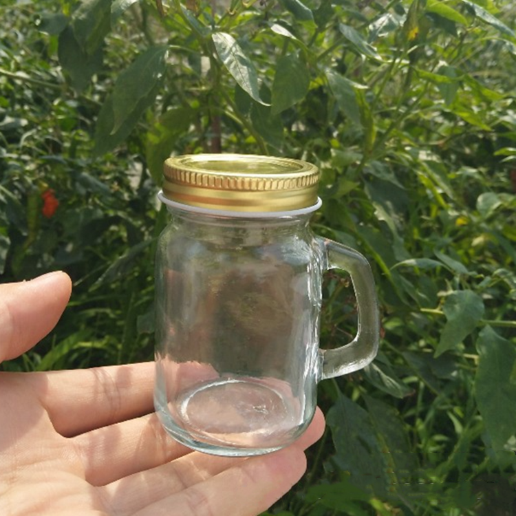 120ml clear glass drinking jar spice mason jar with handle and metal lid