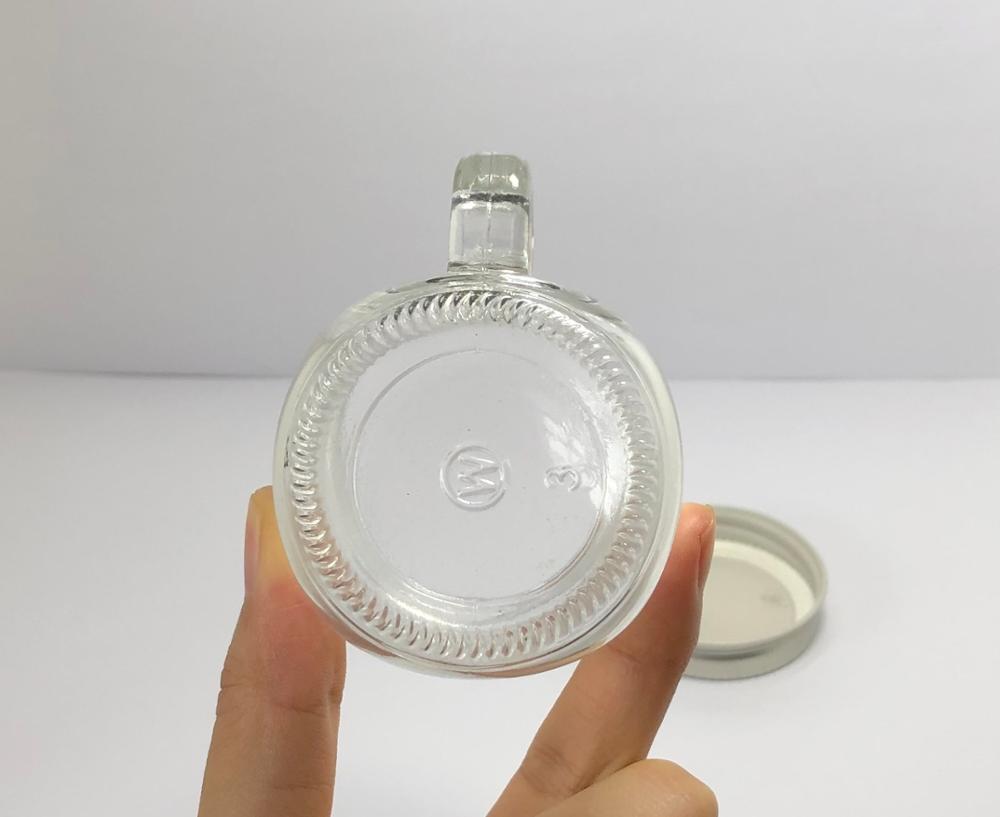 120ml clear glass jar with handle and silver metal screw cap and colorful labels