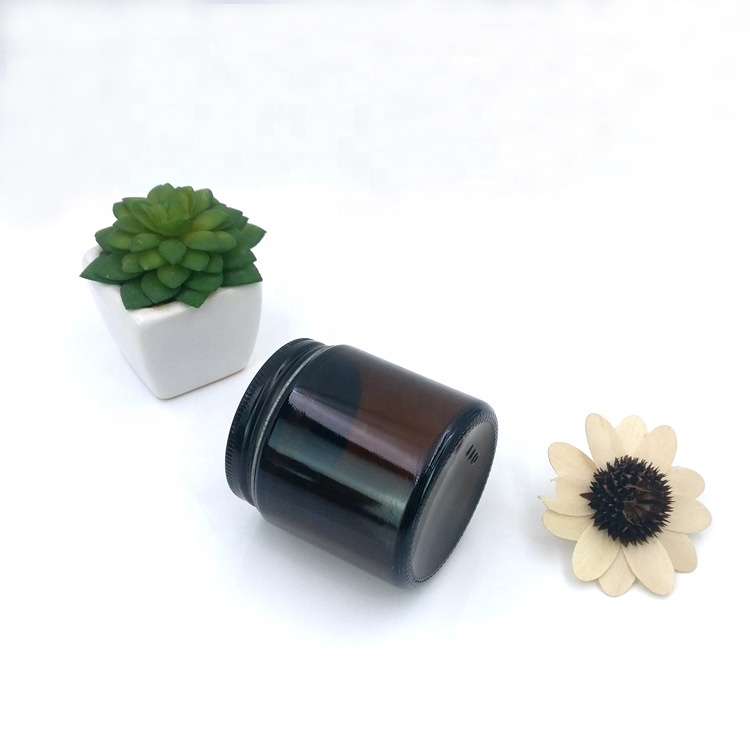 120ml empty amber glass straight sided jar with airtight aluminium screw lids for herb weed cbd flower cosmetic facial cream vc