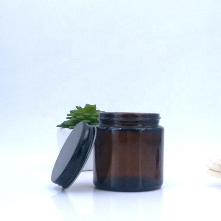 120ml empty amber glass straight sided jar with airtight aluminium screw lids for herb weed cbd flower cosmetic facial cream vc