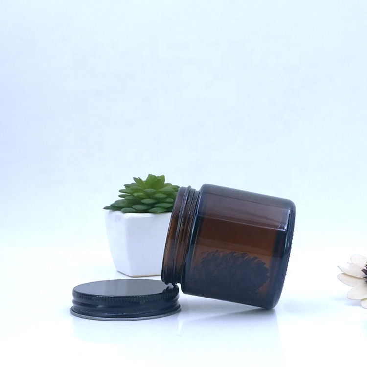 120ml empty amber glass straight sided jar with airtight aluminium screw lids for herb weed cbd flower cosmetic facial cream vc