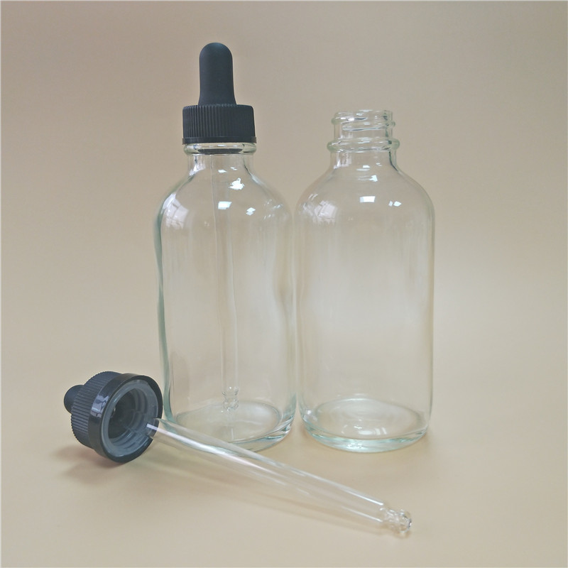 120ml high quality clear glass bottle dropper 4oz clear glass bottles with screw cap boston round glass dropper bottles 4oz