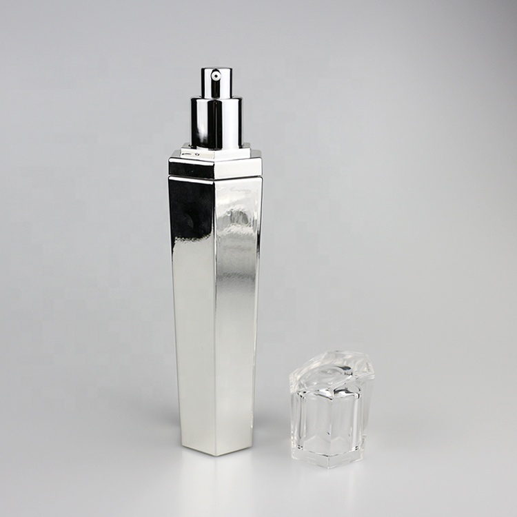 120ml mirror-like silver glass spray hexagon bottle with clear top