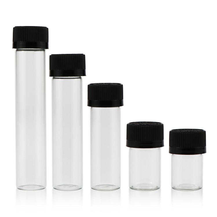 120mm Flower Packaging Black Small Glass Doob CRC Cap Vial Joint Blunt Pre-Rolled Glass Tube With Screw Top Lid