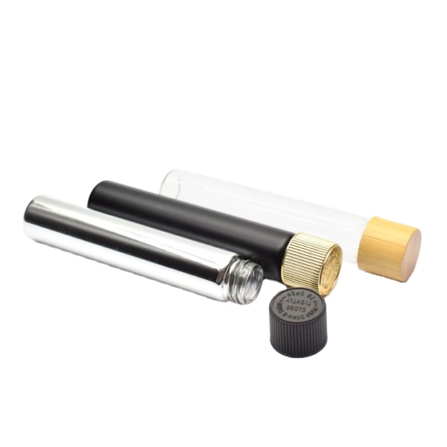 120mm transparent cigar glass test tube child resistant screw lid matte black child proof tubes for prerolls packaging