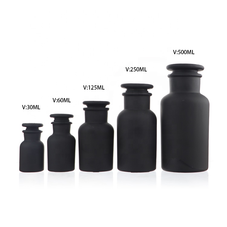 125ml 250ml 500ml Pharmacy Jars Matte Black Amber Apothecary Glass Bottle & Stopper