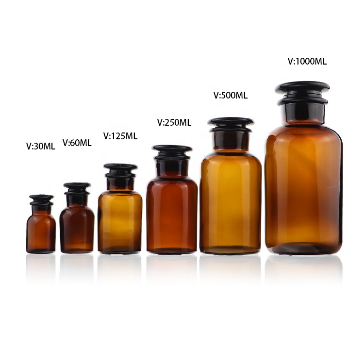 125ml 250ml 500ml Pharmacy Jars Matte Black Amber Apothecary Glass Bottle & Stopper