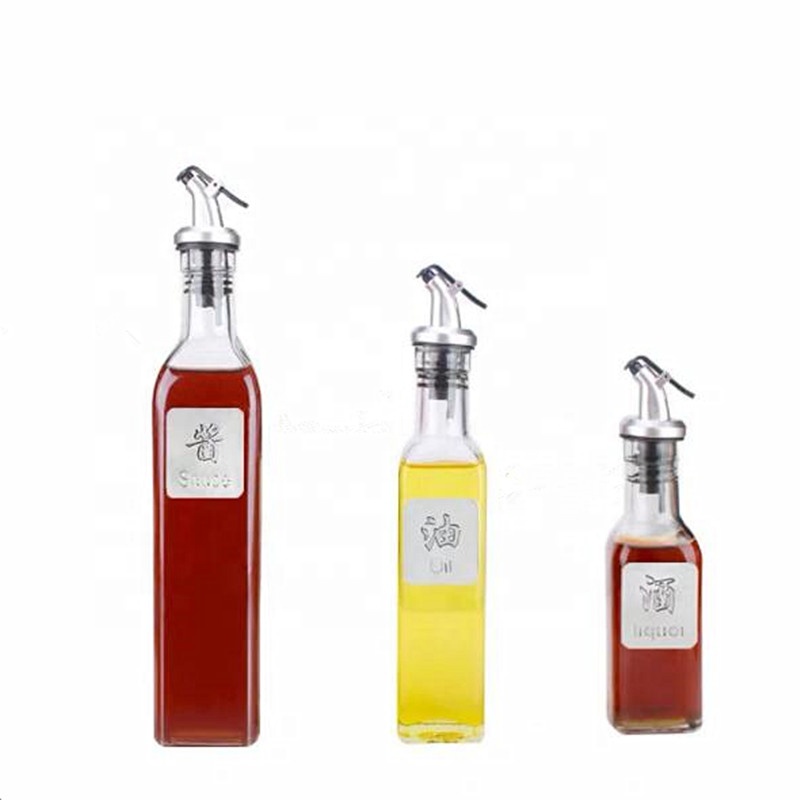125ml 250ml 500ml olive oil glass bottle with dispenser kitchen glass vinegar cruet with airtight spout