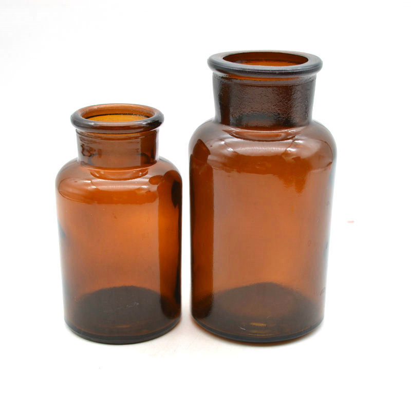 125ml 250ml  Apothecary reagent bottle amber glass wide mouth with stopper